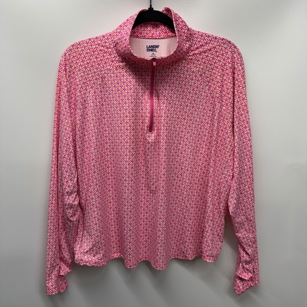 Lands End 2X Pink Orange Active Performance Quarter Zip Top Shirt Athletic Sport